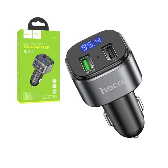 Hoco Wireless FM Transmitter E67 Fighter with QC3.0 Dual USB Black